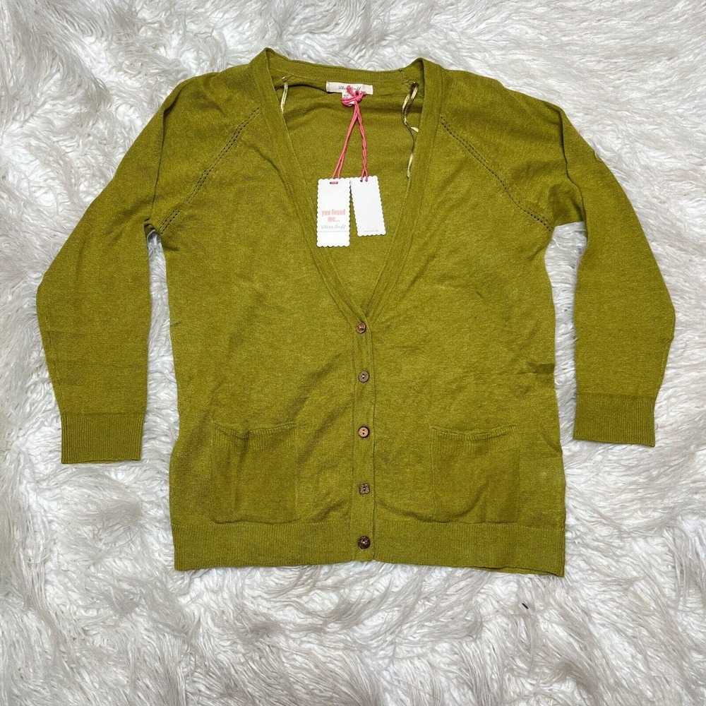 WHITE STUFF ANCHOR MARL WOMENS CARDIGAN OLIVE GREEN SWEATER LINEN